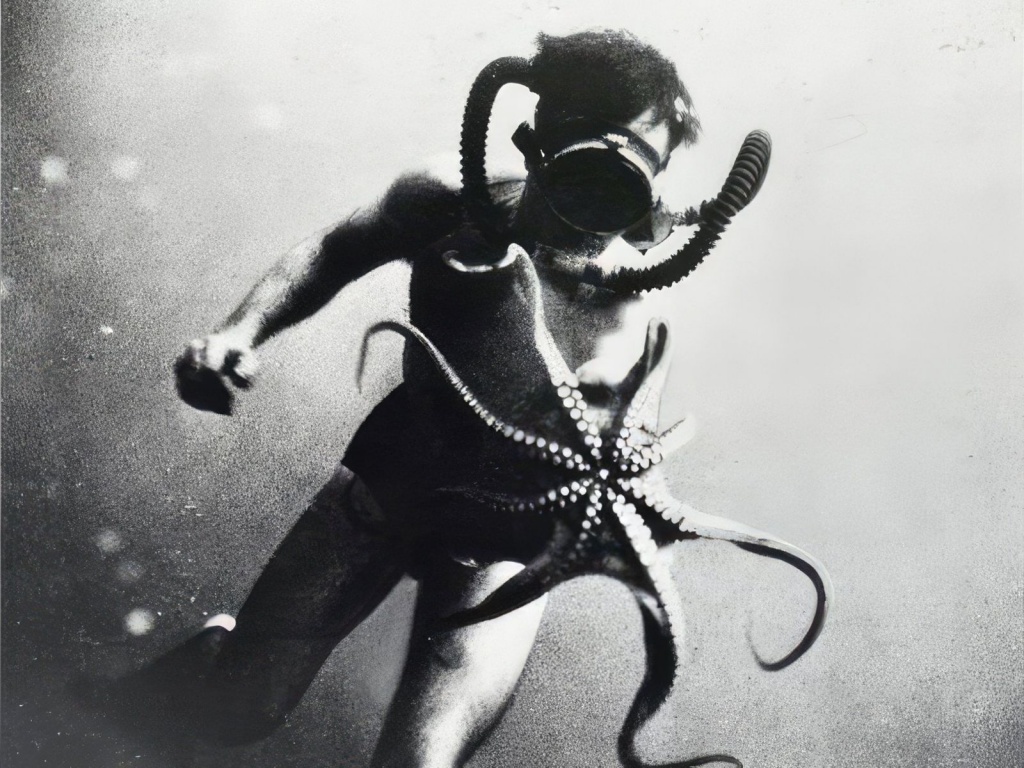  Жак-Ив Кусто, знаменитая фотография с осьминогом